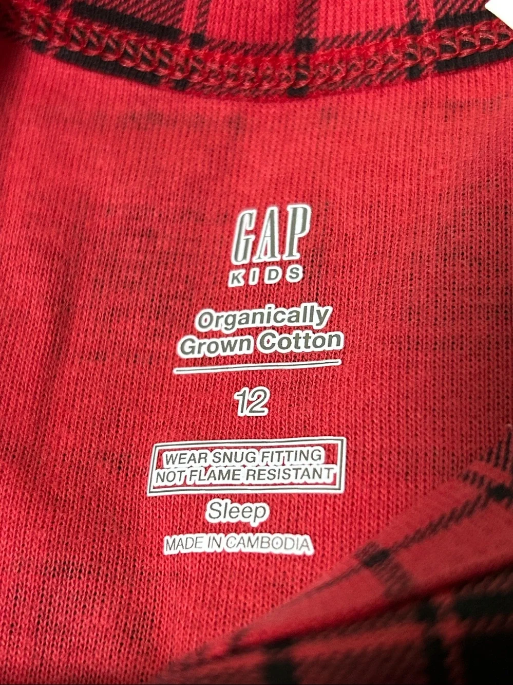 GAP Children Organic Kids Holiday Pajamas Set Cotton Size 12 Years Red-Black NEW
